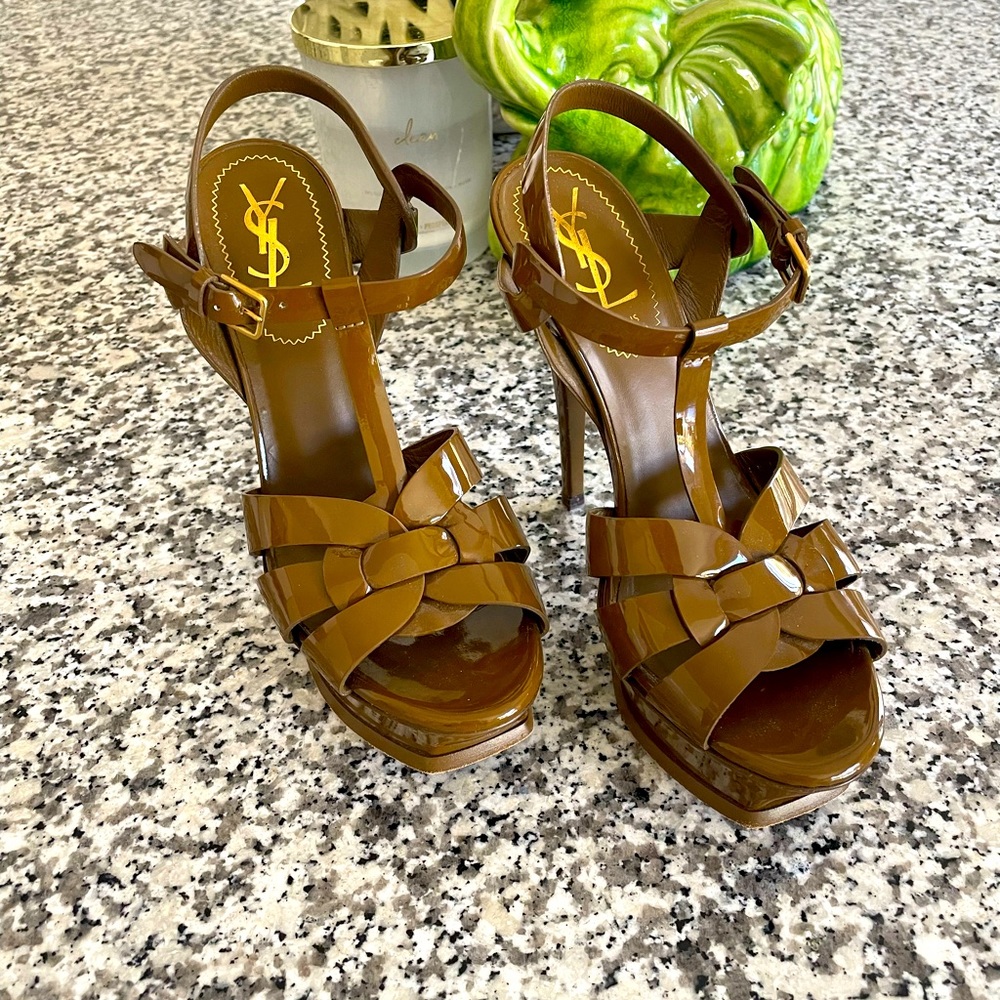 Olive Green YSL Tribute Platform Sandals